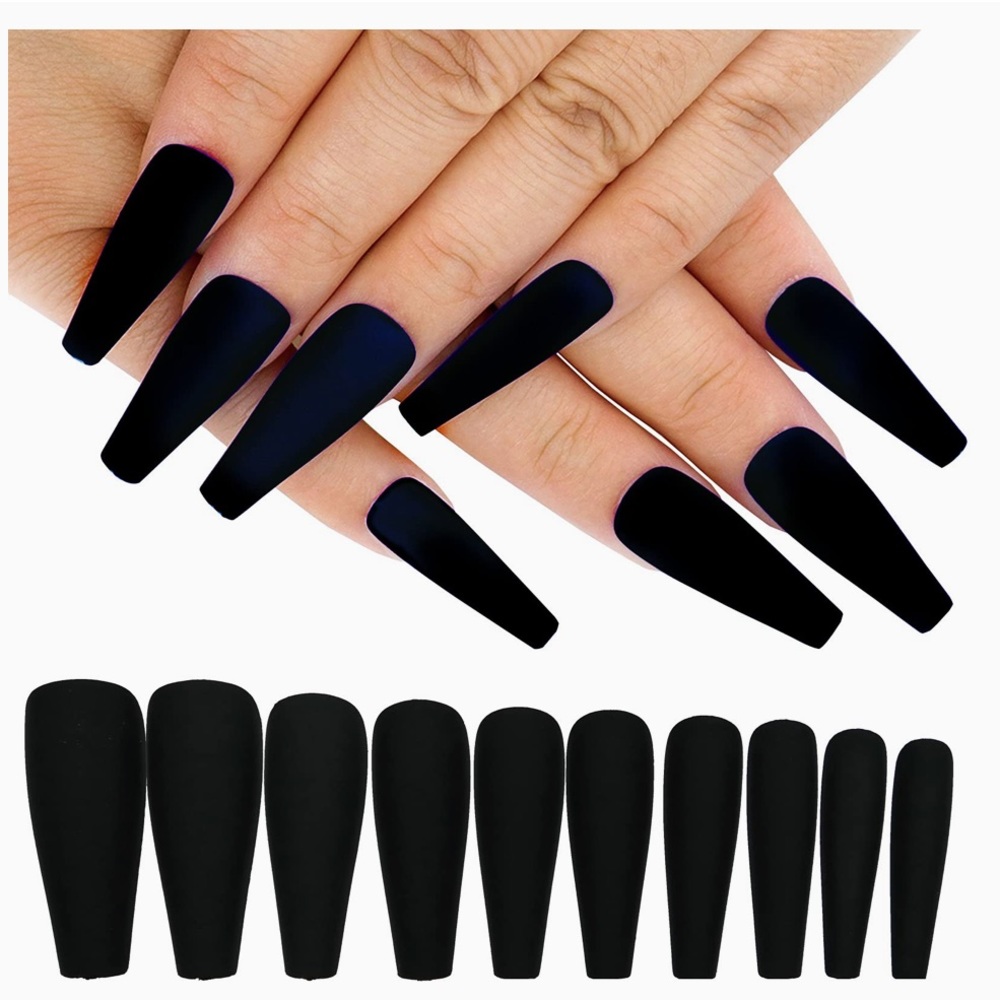 💌BO/GO$6 Black Nails  Coffin 20pcs Press On False nails (20 nails) white matte